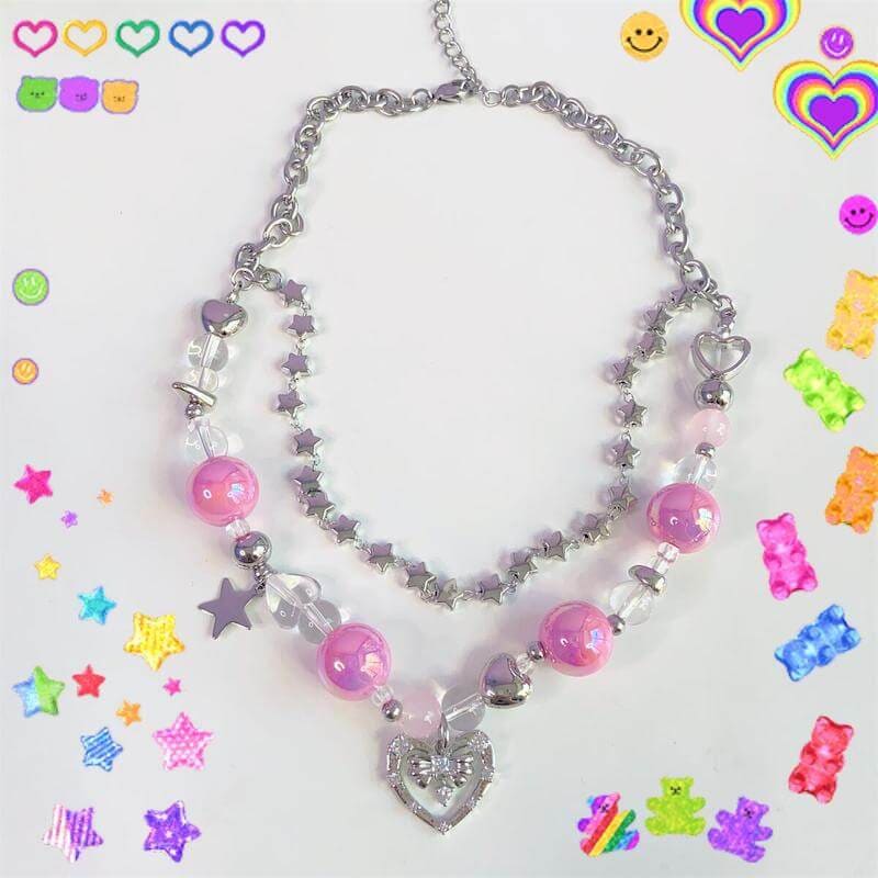 Pink Punk Heart Necklace SpreePicky
