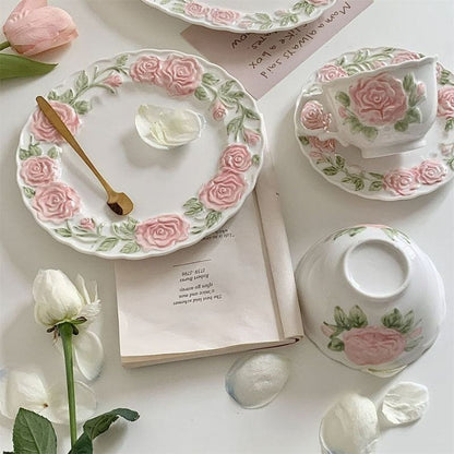 Pink Retro Roses Cup and Saucer ON1460