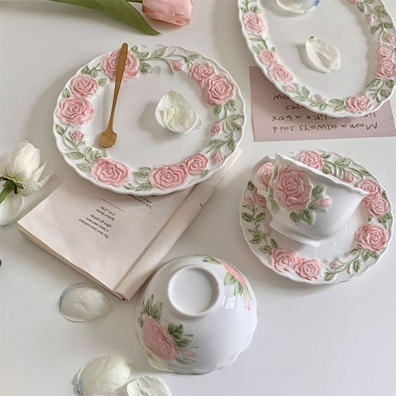 Pink Retro Roses Cup and Saucer ON1460