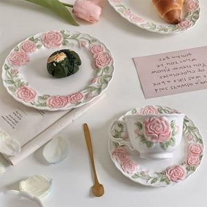 Pink Retro Roses Cup and Saucer ON1460