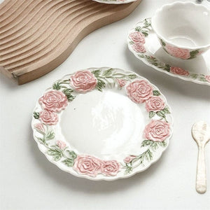Pink Retro Roses Cup and Saucer ON1460 - plate (8 inch)