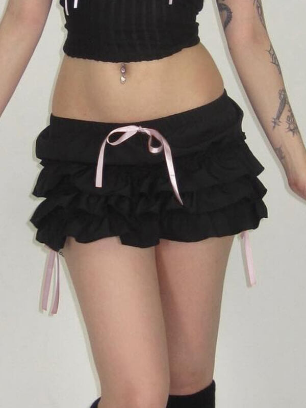 Pink Ribbon Bows Mini Skirt - mini skirts