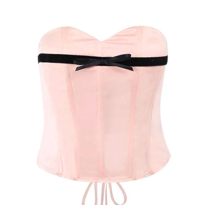 Pink Satin Bow Corset - Tops