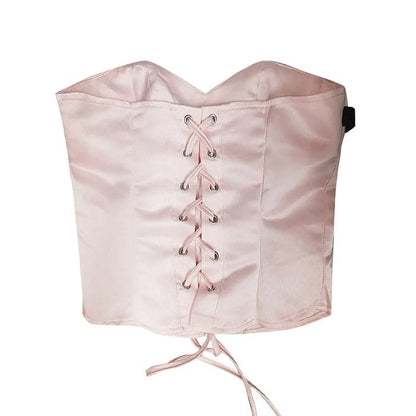 Pink Satin Bow Corset - Tops