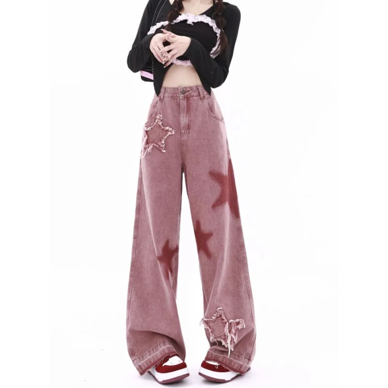 Pink Star Retro Jeans - Lovesickdoe