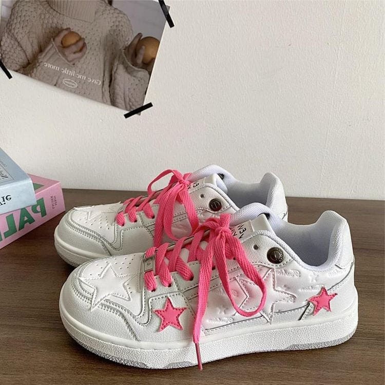 Pink Star Sneakers in White - Sneakers