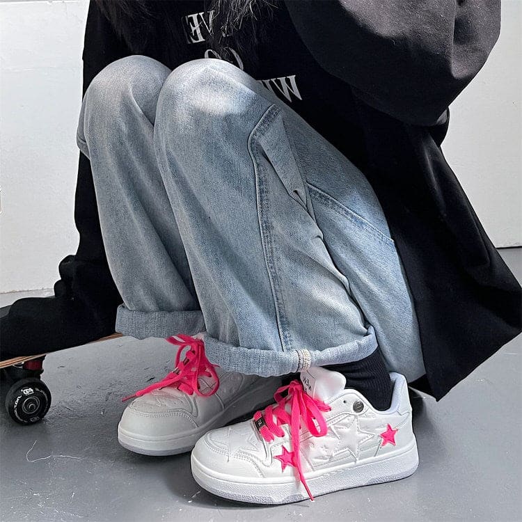 Pink Star Sneakers in White - Sneakers