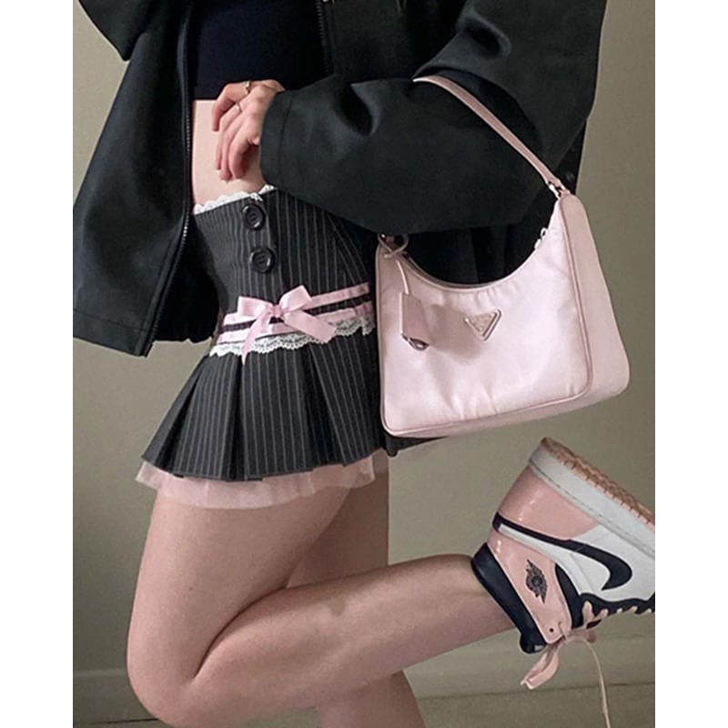 Pink Stripe Bow Skirt - Skirt