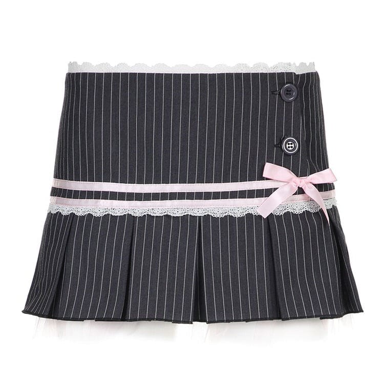 Pink Stripe Bow Skirt - S / Grey/pink - Skirt