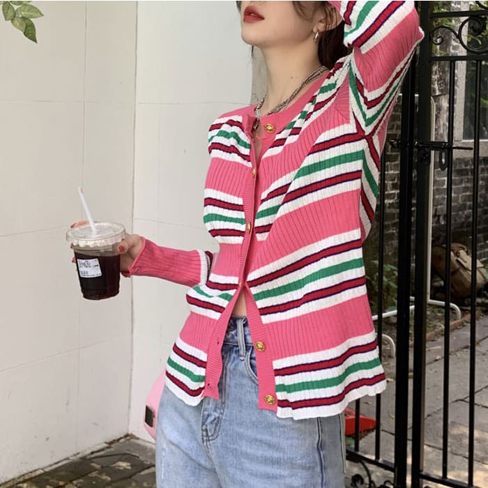 Pink Stripe Cardigan - Free Size / Pink - Cardigan