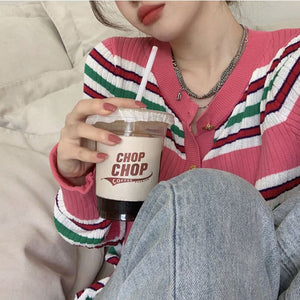 Pink Stripe Cardigan - Free Size / Pink - Cardigan