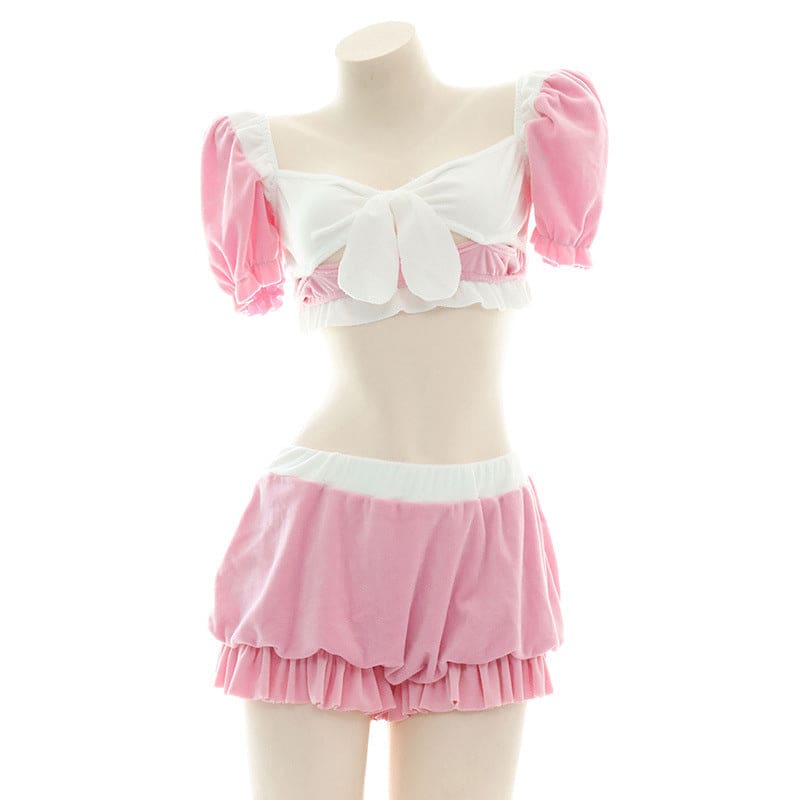 Pink Sweet Bow Knot Maid Lingerie Set - Pink / One Size