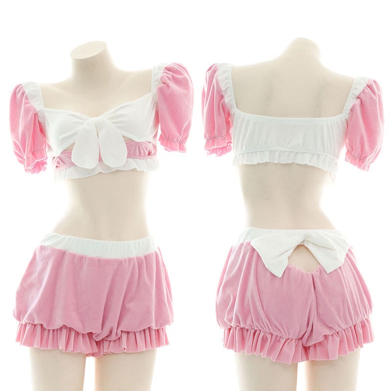 Pink Sweet Bow Knot Maid Lingerie Set - Pink / One Size