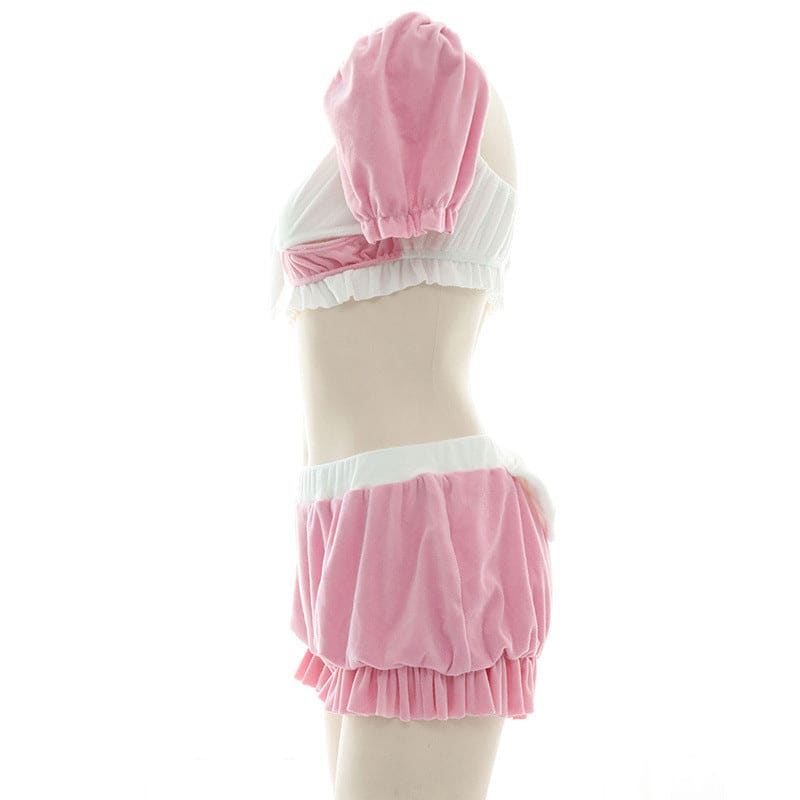 Pink Sweet Bow Knot Maid Lingerie Set - Pink / One Size