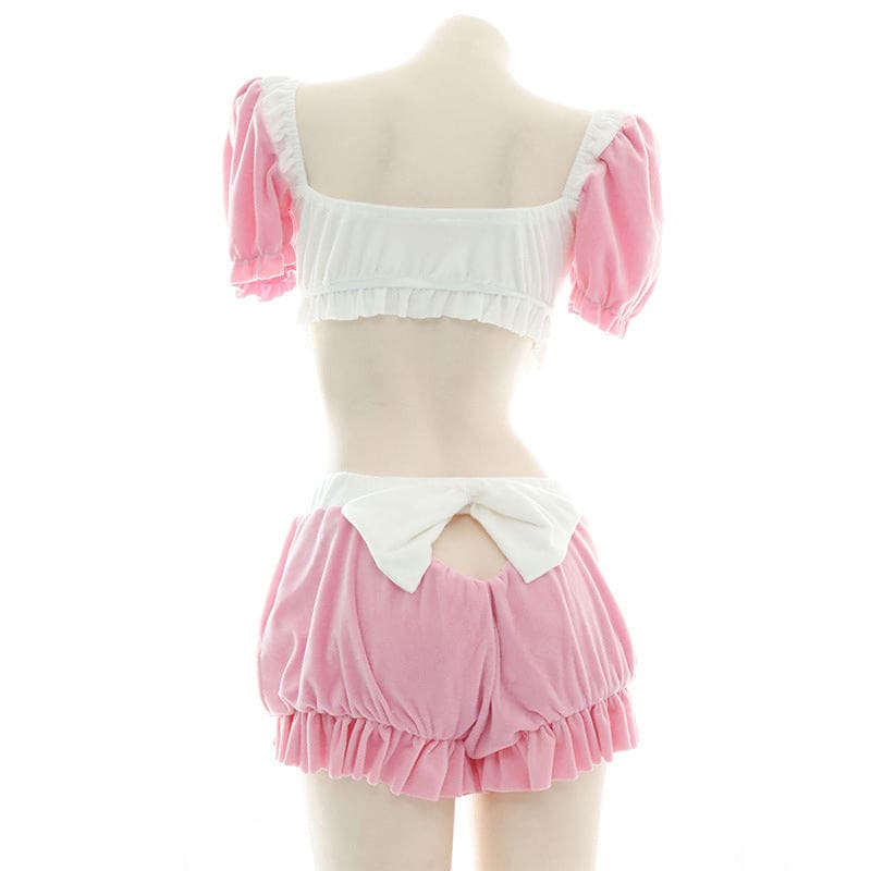 Pink Sweet Bow Knot Maid Lingerie Set - Pink / One Size