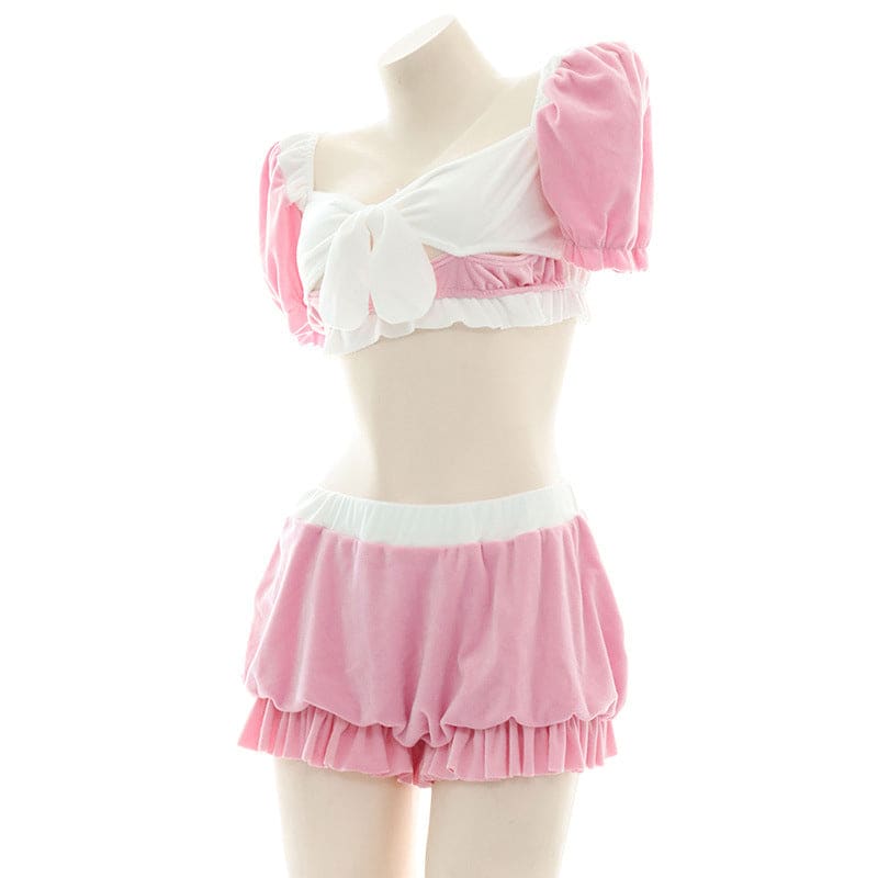 Pink Sweet Bow Knot Maid Lingerie Set - Pink / One Size