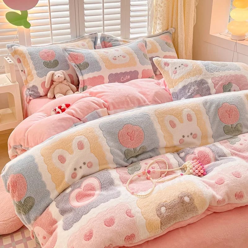 Pink Tulip Bunny Quilt Duvet Cover - Lovesickdoe