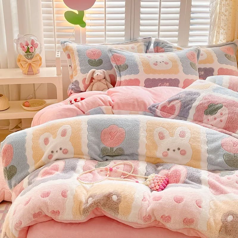 Pink Tulip Bunny Quilt Duvet Cover - Lovesickdoe - Pink