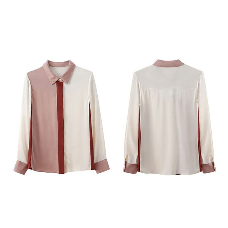 Pink White Colorblock Lapel Shirt Workwear