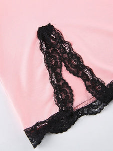 Pink with Black Lace Dress - Dresses