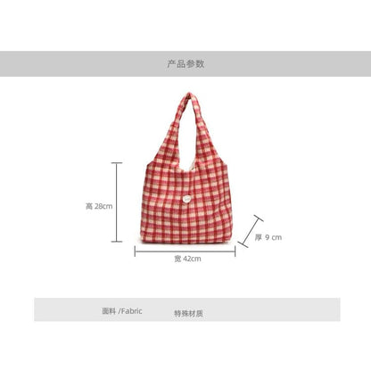 Plaid Applique Tote Bag