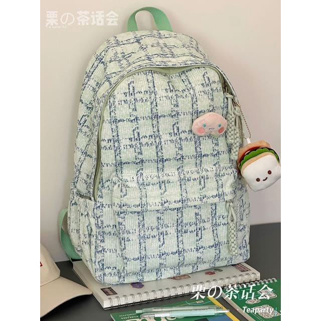 Plaid Backpack / Charm / Set - With Sandwich Charm - Green