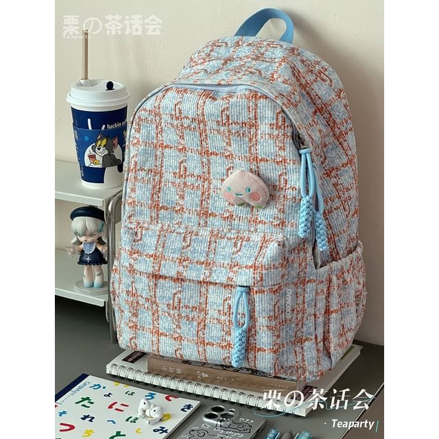 Plaid Backpack / Charm / Set - Without Bag Charm - Blue