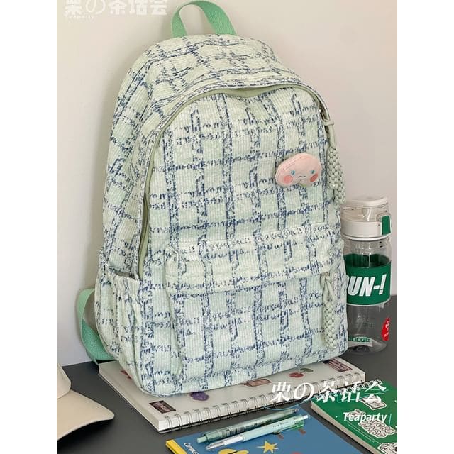 Plaid Backpack / Charm / Set - Without Bag Charm - Green