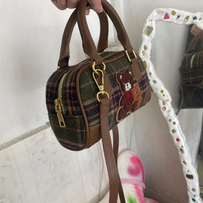 Plaid Bear Crossbody Bag - Brown