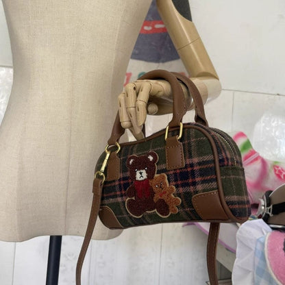 Plaid Bear Crossbody Bag - Brown