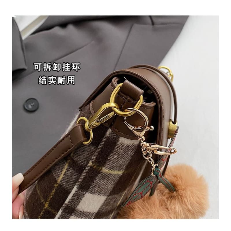 Plaid Bucket Bag / Bag Charm / Set