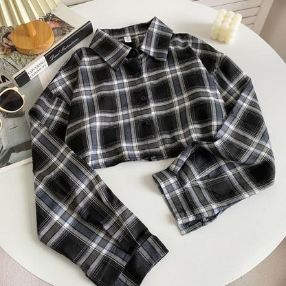 Plaid Button-Up Shirt - Plaid - Black / One Size