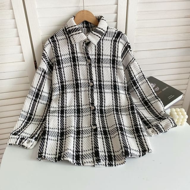 Plaid Button-Up Shirt Jacket - Plaid - White / One Size