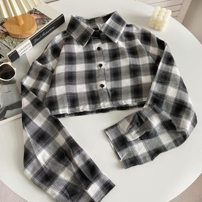 Plaid Button-Up Shirt - Plaid - White / One Size