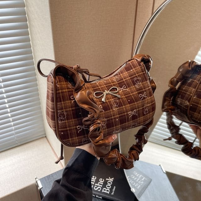 Plaid Crossbody Bag - Brown / One Size