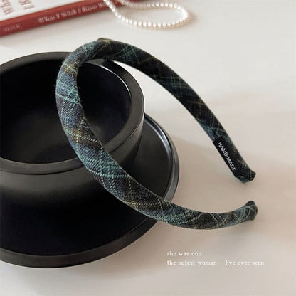 Plaid Fabric Headband - Plaid - Green / One Size