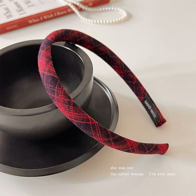 Plaid Fabric Headband - Plaid - Red / One Size