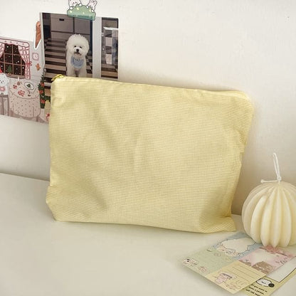 Plaid Fabric Makeup Bag / Pencil Case - Plaid - Yellow