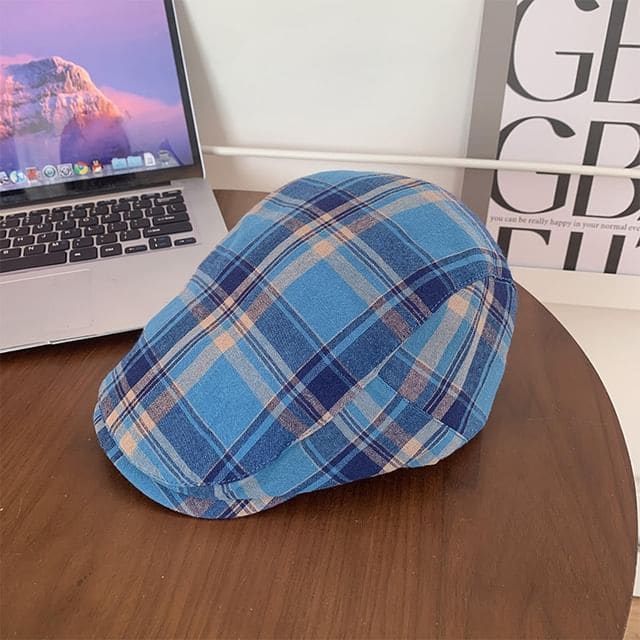 Plaid Flat Cap - Plaid - Blue & Almond / One Size