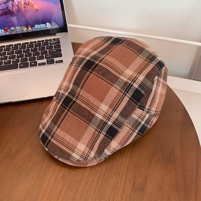 Plaid Flat Cap - Plaid - Brown / One Size