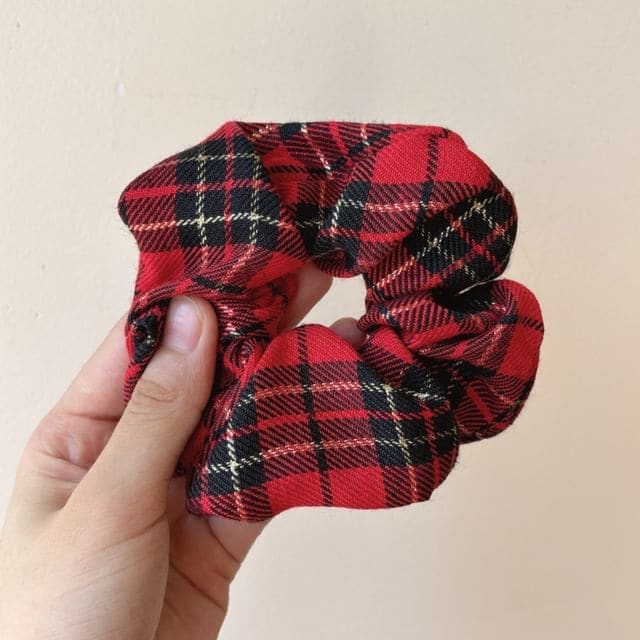 Plaid Headband / Scrunchie - Scrunchie - Plaid - Wine Red