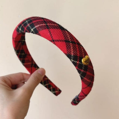 Plaid Headband / Scrunchie - Headband - Plaid - Wine Red