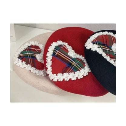 Plaid Heart Applique Beret