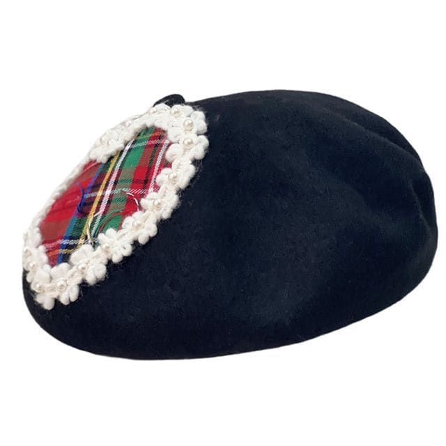 Plaid Heart Applique Beret - Black / One Size