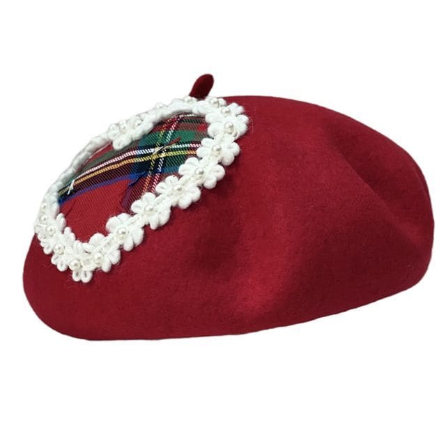 Plaid Heart Applique Beret - Red / One Size