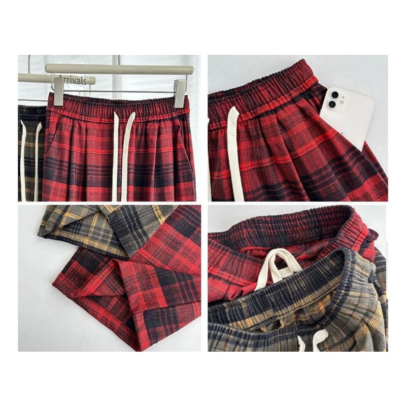 Plaid High Rise Wide Leg Drawstring Sweatpants