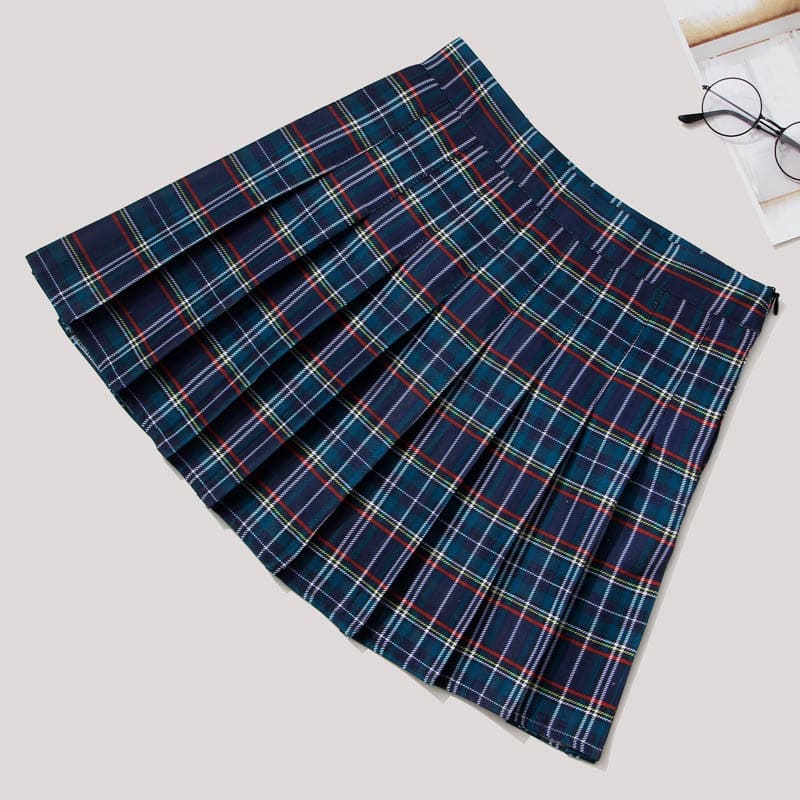 Plaid High Waist Casual Pleated Skirt - A / S