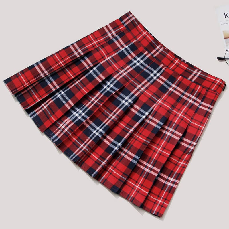 Plaid High Waist Casual Pleated Skirt - B / S