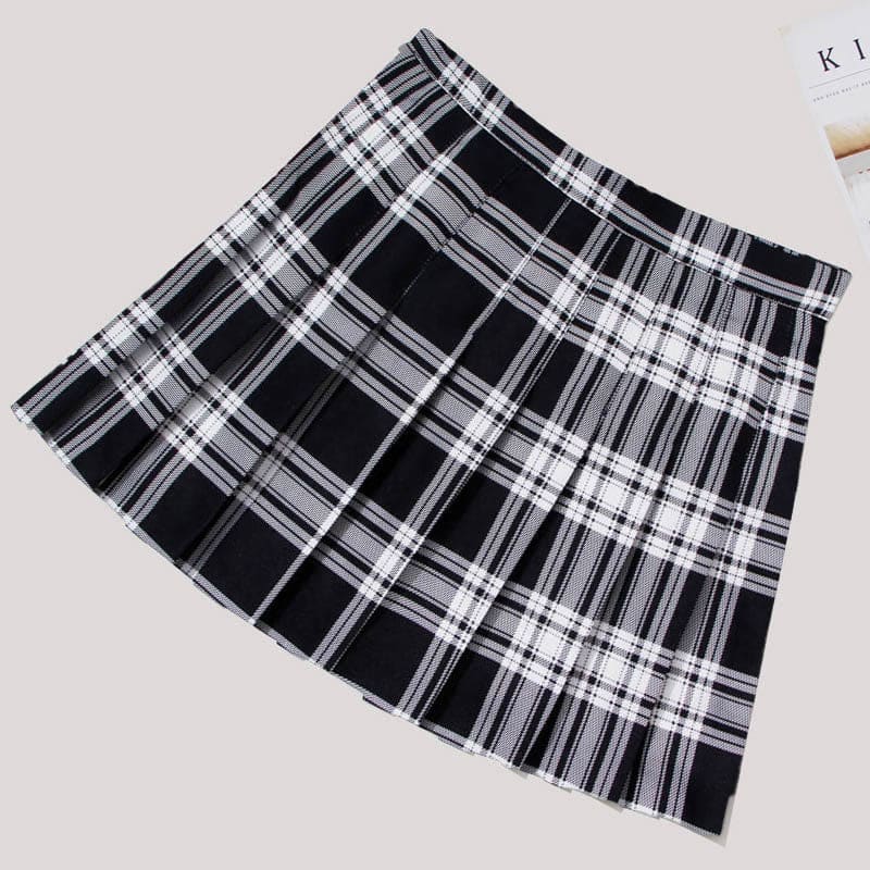 Plaid High Waist Casual Pleated Skirt - D / S