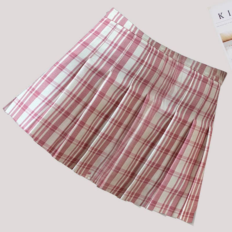 Plaid High Waist Casual Pleated Skirt - E / S